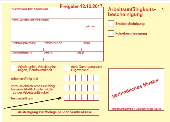 Eine Ansicht der Arbeitsunfähgikeitsbescheinigung