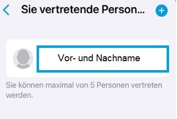 Der Screenshot der ePA zeigt eine Kontaktliste mit einem Platzhalter-Avatar und dem Text Vor- und Nachname. Darunter steht der Hinweis, dass Sie bis zu fünf Personen darstellen können.