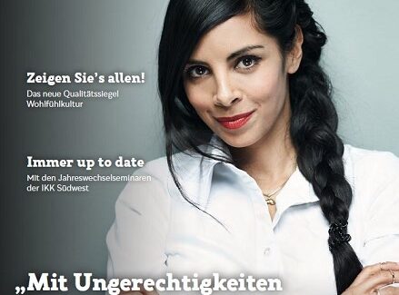 Die Schauspielerin Collien Monica Fernandes lächelt in die Kamera. Ein deutscher Text umgibt sie, darunter fett gedruckt: "Mit Ungerechtigkeiten komme ich nicht klar." In der unteren rechten Ecke erscheint das Logo der IKK Südwest.