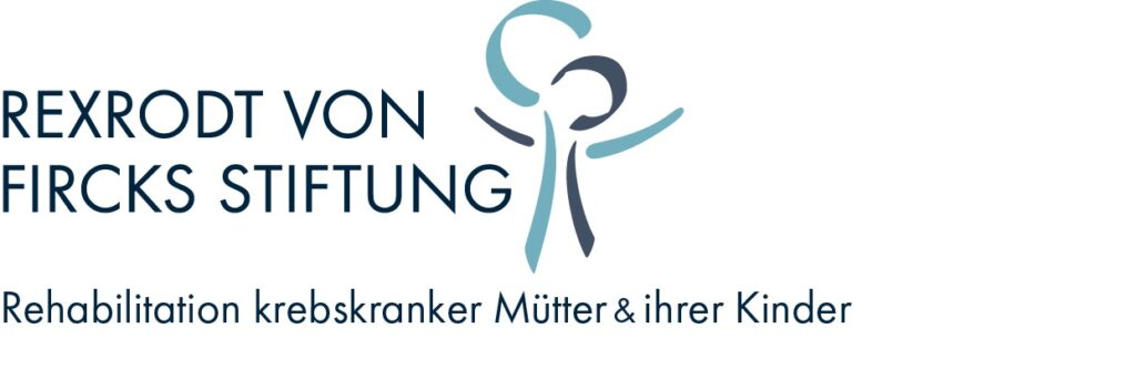 Logo der REXRODT VON FIRCKS STIFTUNG mit stilisierten Figuren einer Frau und eines Kindes, die ein Herz bilden. Der Text darunter lautet: Rehabilitation krebskranker Mütter & ihrer Kinder.