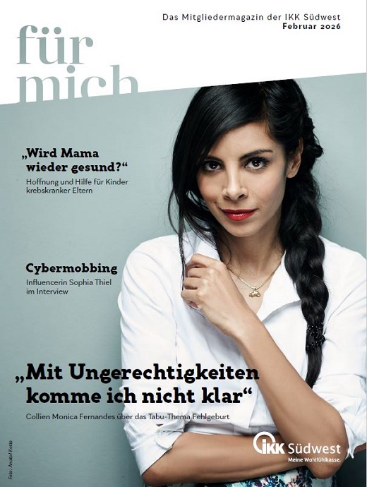 Titelbild des Kundenmagazins der IKK Südwest mit der Schauspielerin und Moderatorin Collien Monica Fernandes