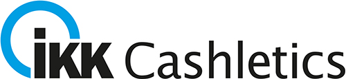 Logo für IKK Cashletics mit einer stilisierten blauen Kreisform, die teilweise die Buchstaben IKK einschließt. Der Text IKK Cashletics erscheint in fetter schwarzer Schrift auf der rechten Seite.